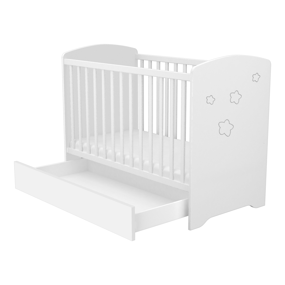 60x120-as Zárt végű kiságy  ágyneműtartóval  Fehér